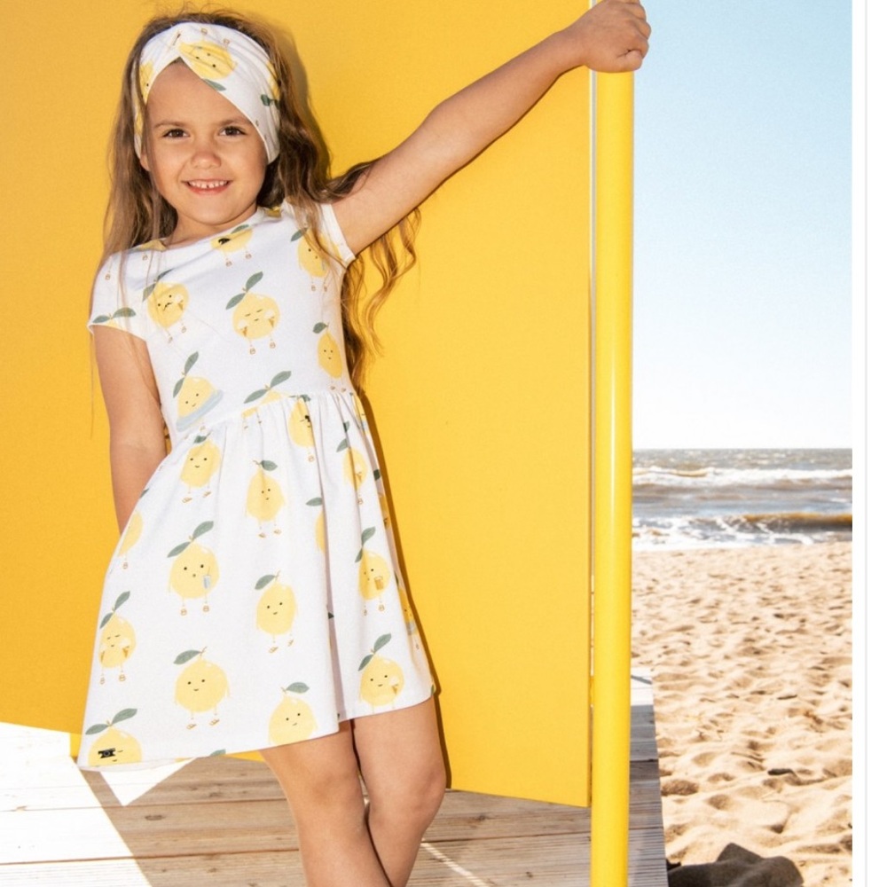 Charming Lemon Print Kids Dress